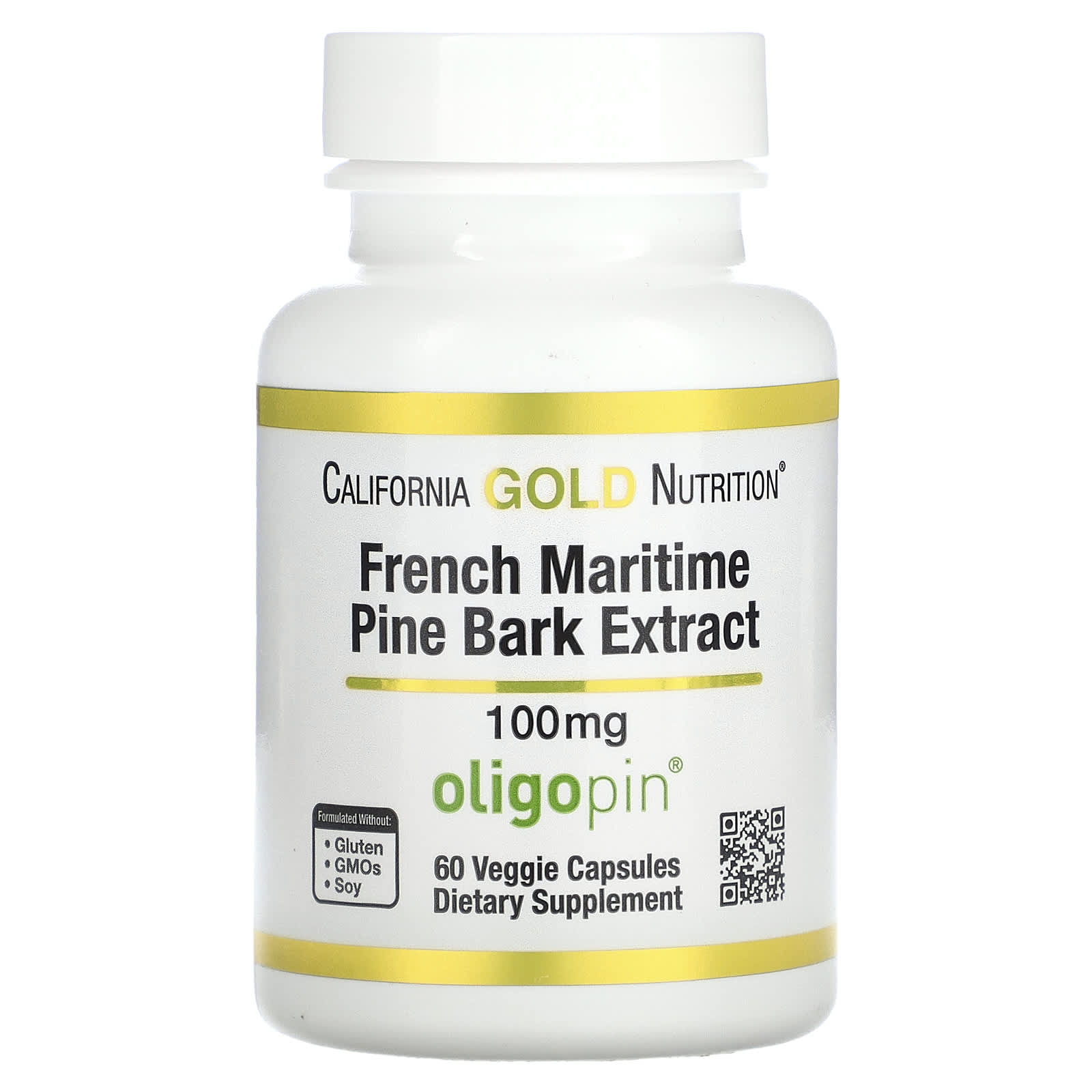 Экстракт коры сосны California Gold Nutrition French Maritime, оттенок Oligopin, 100 мг, 60 растительных капсул — фото 2