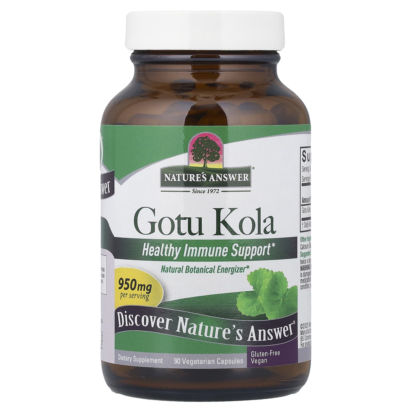 Готу кола Nature's Answer Gotu Kola, 475 мг, 90 растительных капсул