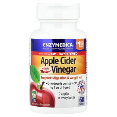 Яблочный уксус Enzymedica, вкус Apple Cider Vinegar with the Mother, 355 мг, 60 капсул