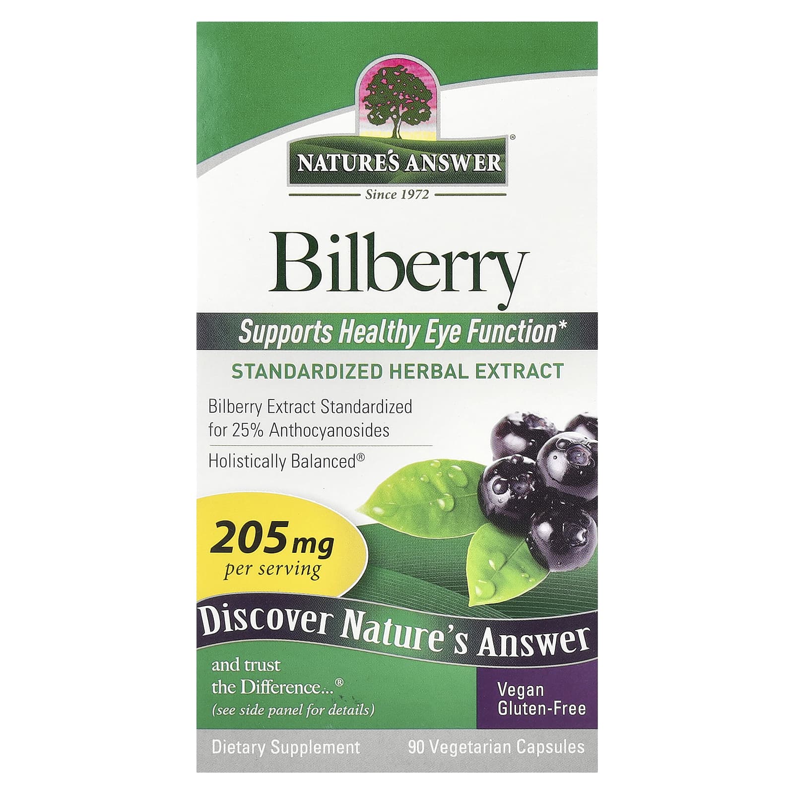 Черника Nature's Answer, вкус Bilberry, 205 мг, 90 растительных капсул — фото 2