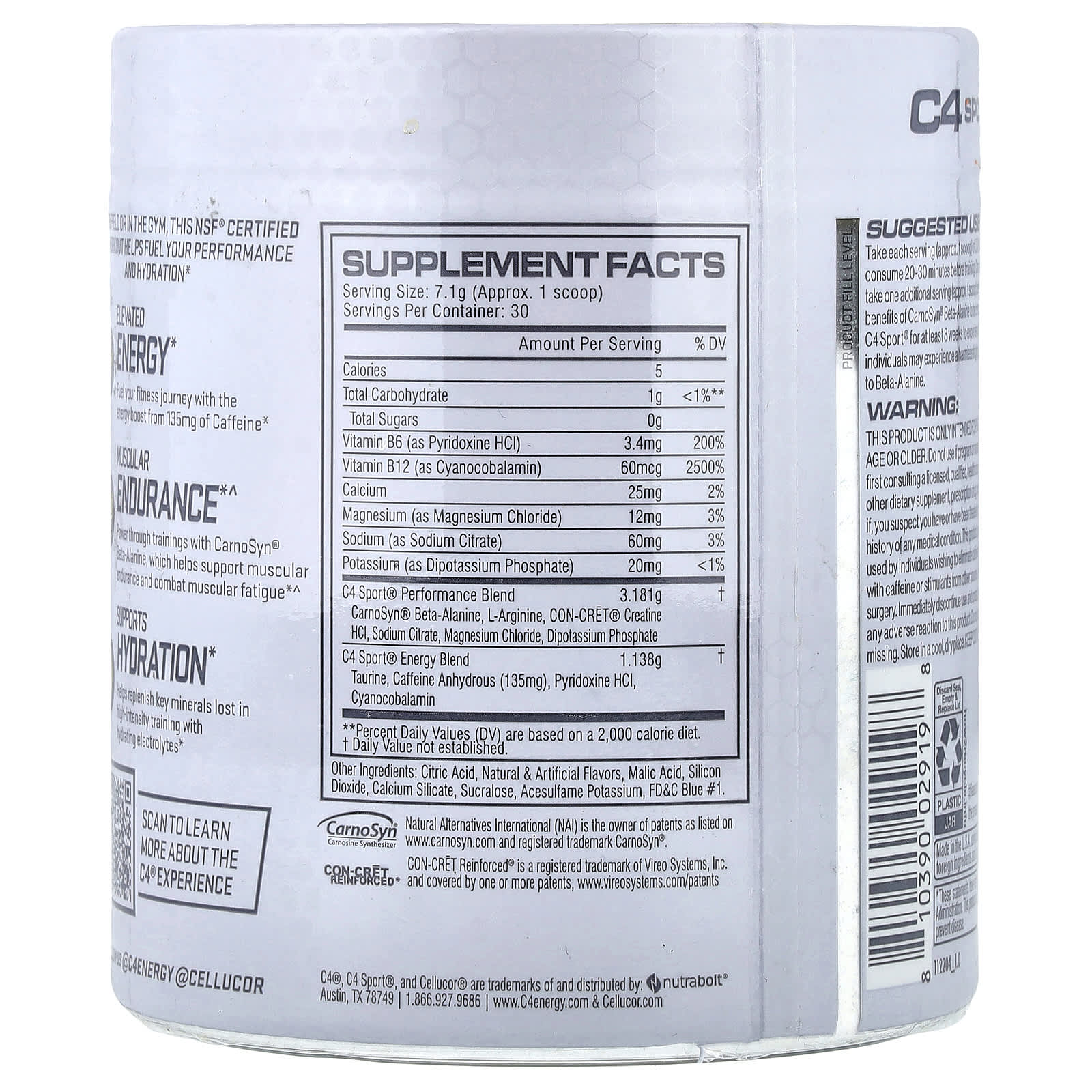 Предтренировочный комплекс C4 / Cellucor C4 Sport®, вкус Blue Raspberry, 213 г — фото 2