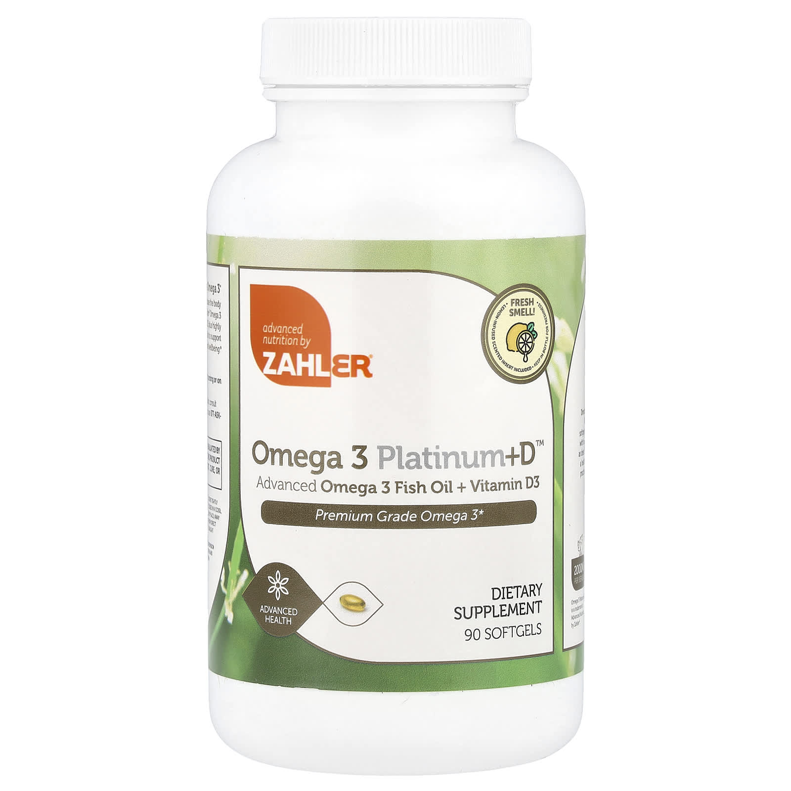 Витамин D3 Zahler Omega 3 Platinum+D™ Advanced Omega 3 Fish Oil, 90 мягких капсул