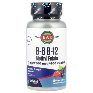 Фолат KAL B-6 B-12 Methyl 60 Micro Tablets, вкус Mixed Berry, таблетки