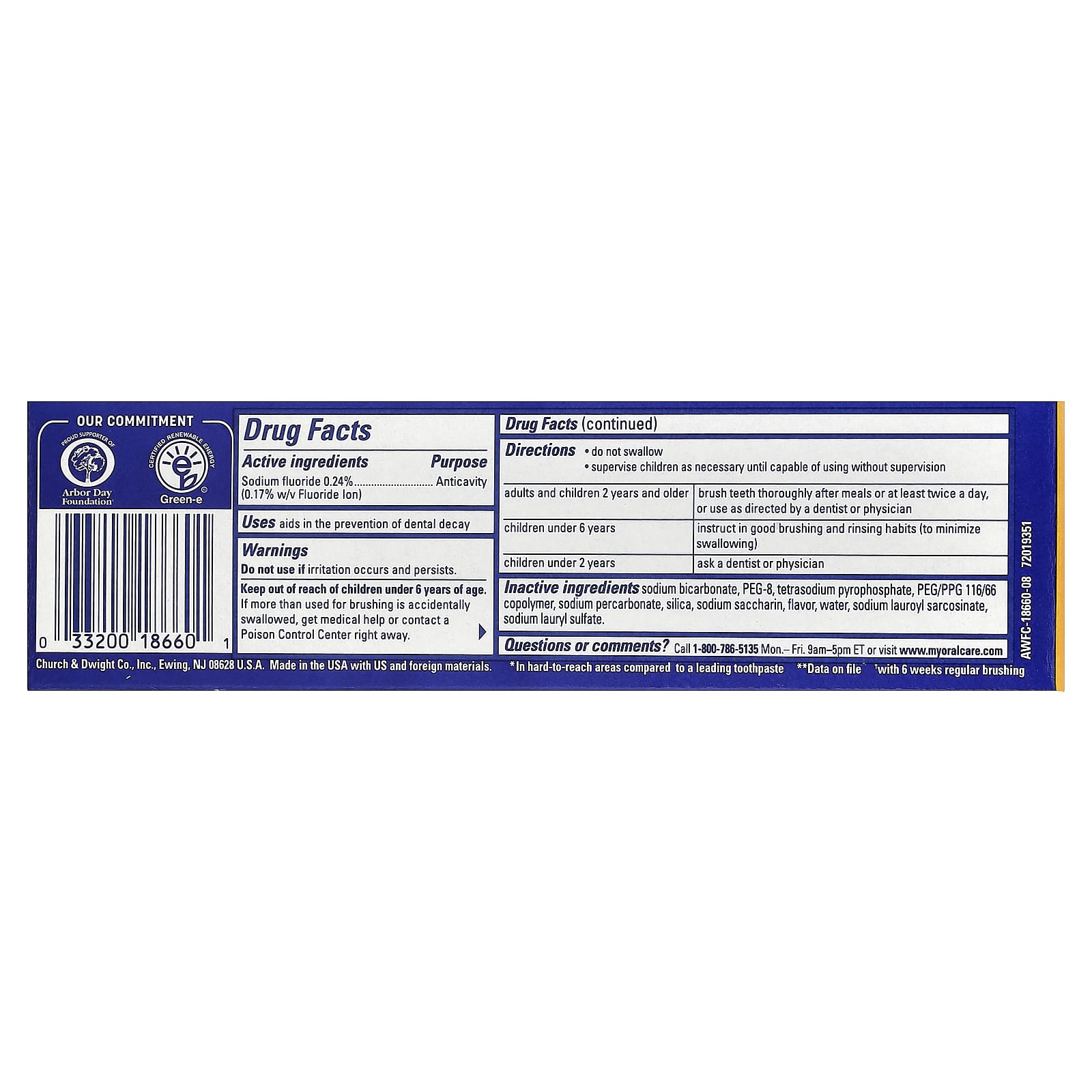 Зубная паста Arm & Hammer AdvanceWhite Anticavity Fluoride Clean Mint, 121 г — фото 3