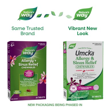 Комплекс Umcka Nature's Way® Allergy Sinus Relief Chewables, вкус Cherry, для детей от 6 лет, 20 таблеток