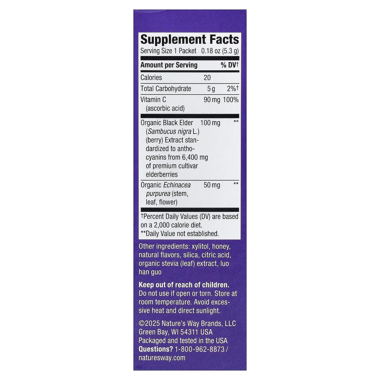 Бузина Nature's Way Sambucus® Immune Hot Drink Honey Lemon-Berry, оттенок 10 Packets, для детей от 4 лет, 5.3 г, саше — фото 3