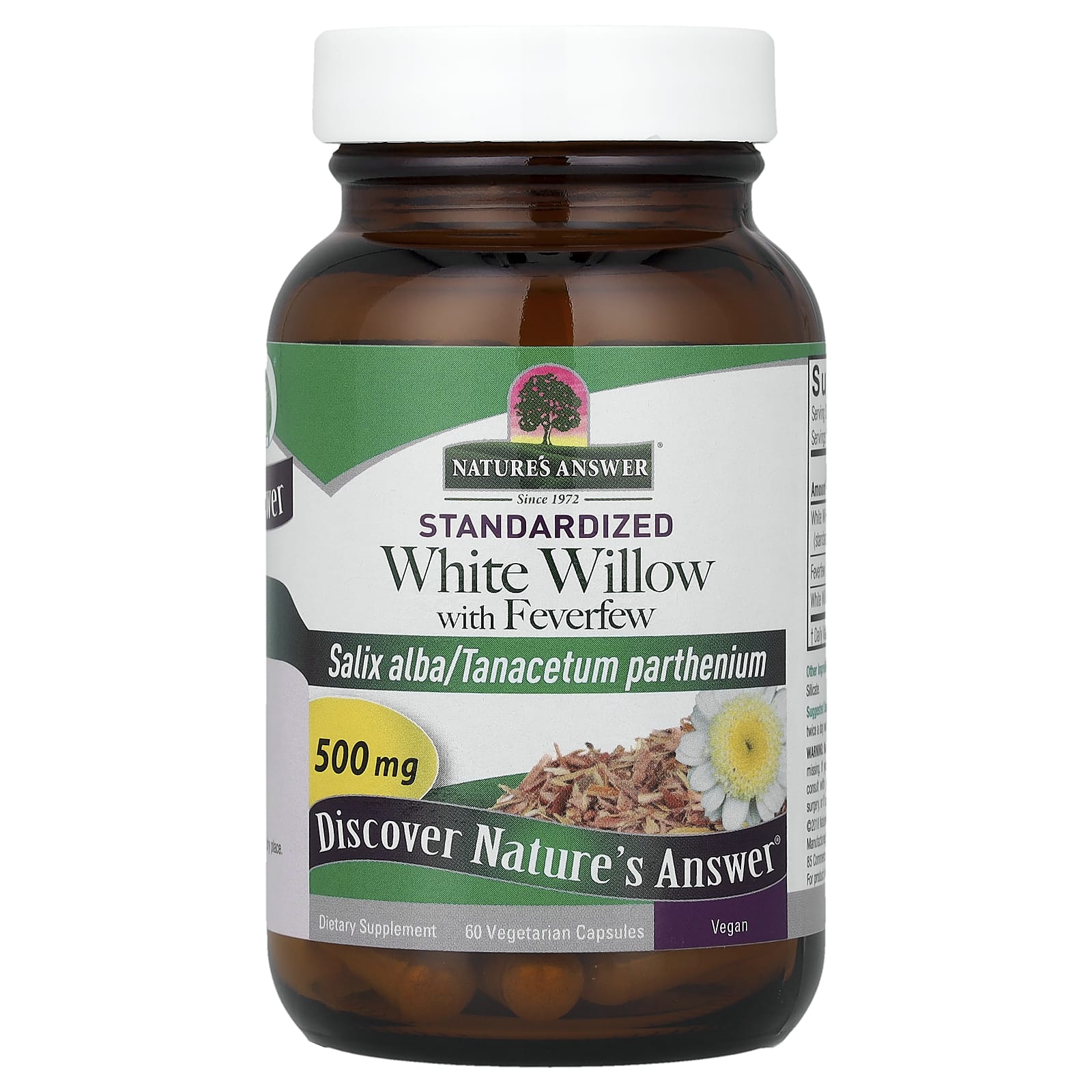 Пиретрум Nature's Answer White Willow, 500 мг, 60 растительных капсул
