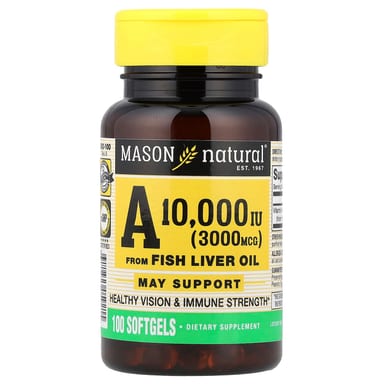 Витамин A Mason Natural from Fish Liver Oil ( ), 3000 мкг (10000 МЕ), 100 мягких капсул