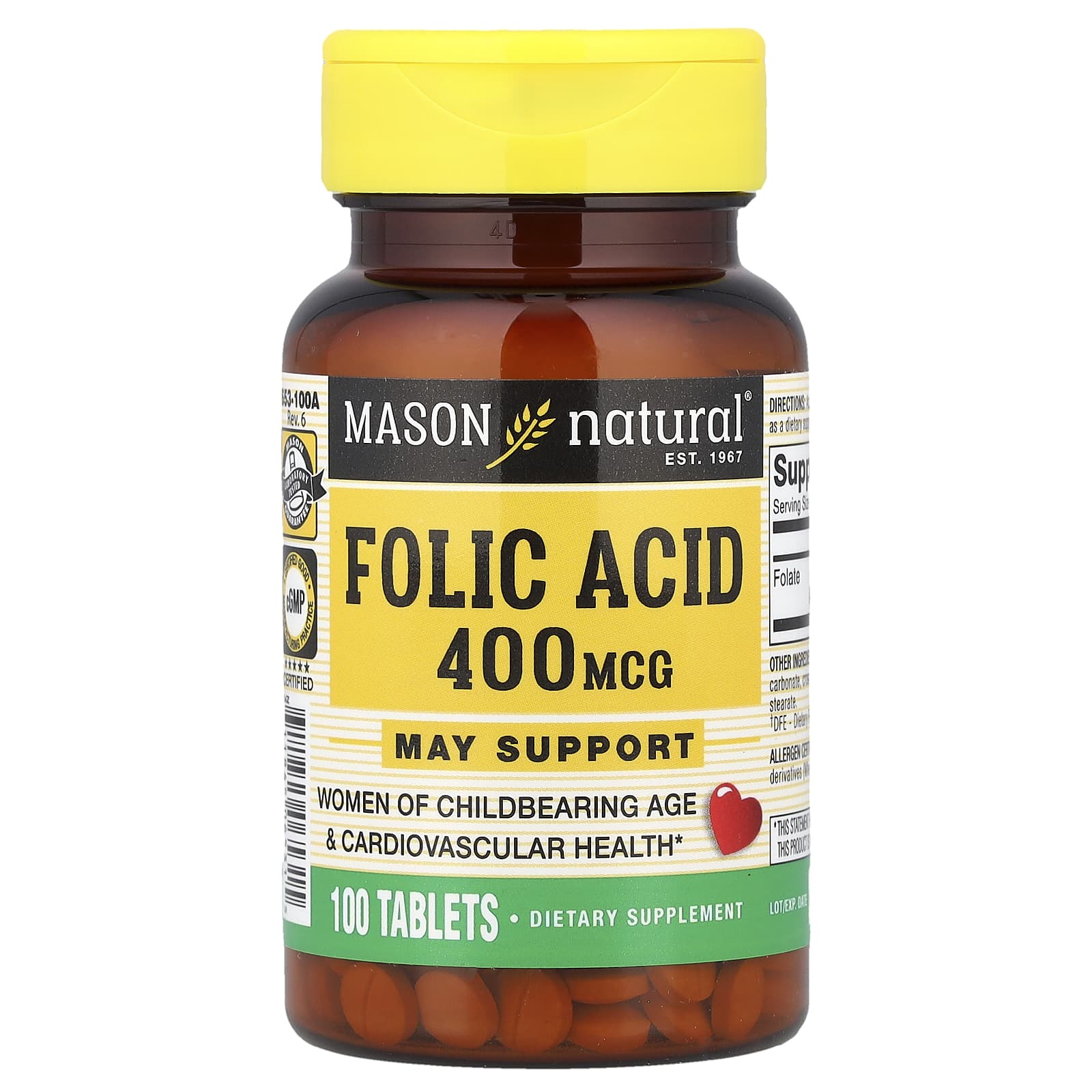 Фолиевая кислота Mason Natural, 400 мкг, 100 таблеток