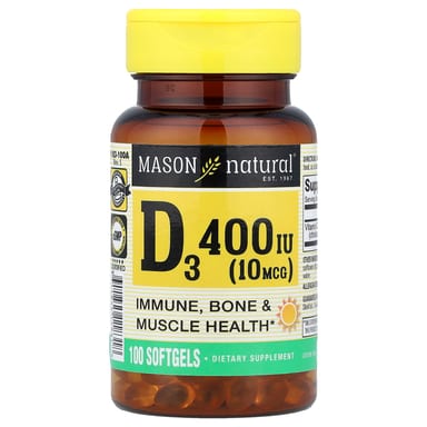 Витамин D3 Mason Natural, 10 мкг (400 МЕ), 100 мягких капсул