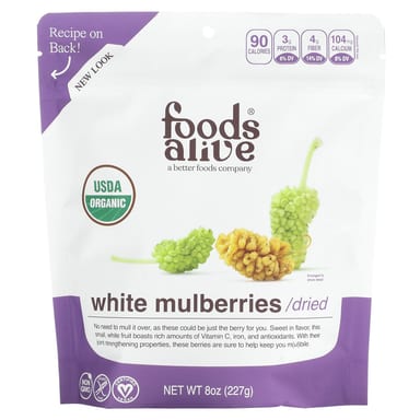 Сушёная шелковица Foods Alive Organic White, оттенок Dried, 227 г