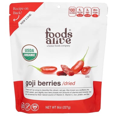 Ягоды годжи Foods Alive Organic, оттенок Dried, 227 г