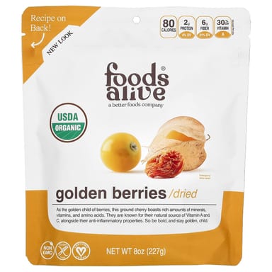 Сушёные ягоды физалис Foods Alive Organic, оттенок Dried, 227 г