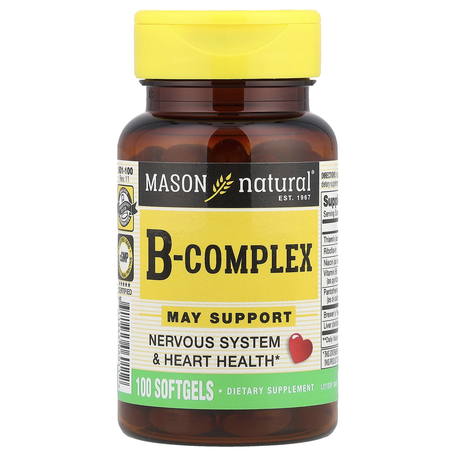 Комплекс витаминов B Mason Natural B-Complex, 100 мягких капсул