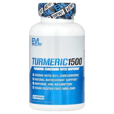 Куркумин EVLution Nutrition Turmeric 1500® Turmeric with BioPerine®, 90 растительных капсул