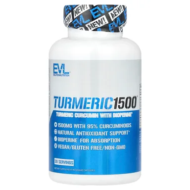 Фото товара: Куркумин EVLution Nutrition Turmeric 1500® Turmeric with BioPerine®, 90 растительных капсул