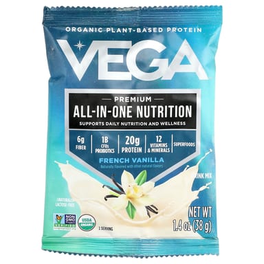 Протеин Vega Organic Plant-Based Premium All-In-One Nutrition, вкус French Vanilla, 38 г, 10 пакетов