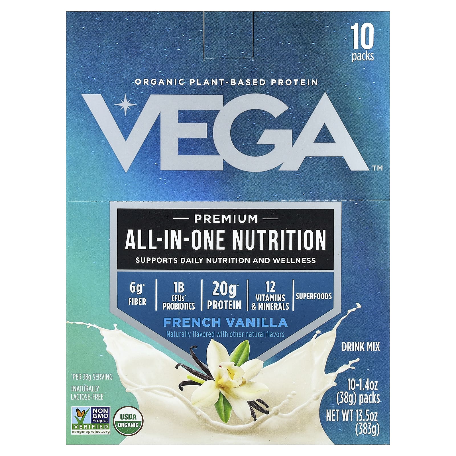 Протеин Vega Organic Plant-Based Premium All-In-One Nutrition, вкус French Vanilla, 38 г, 10 пакетов — фото 2