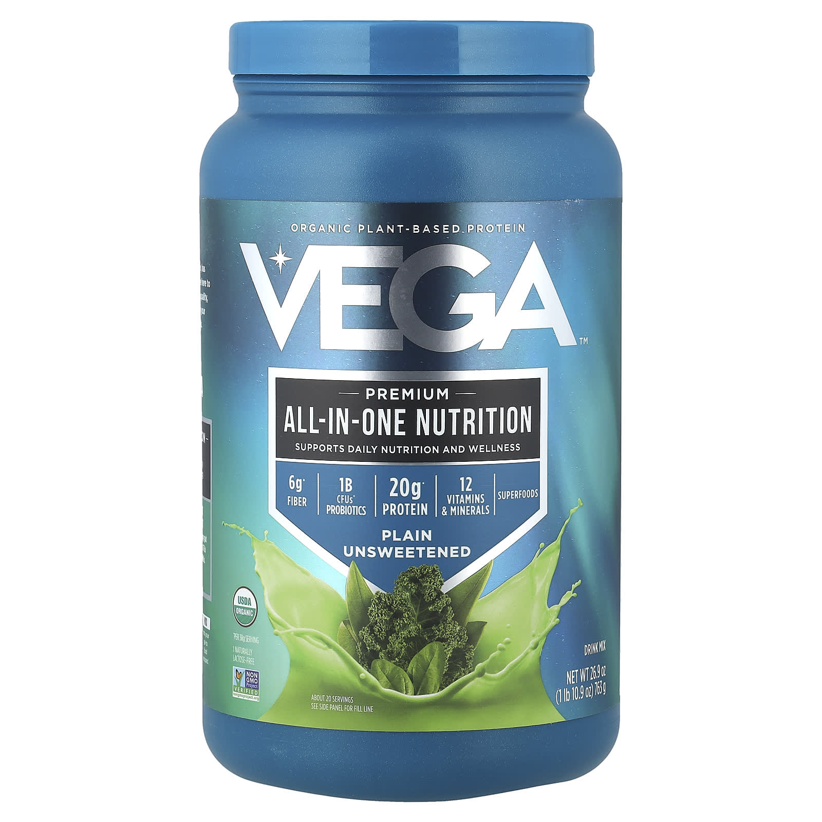 Протеин Vega Organic Plant-Based Premium All-In-One Nutrition Plain Unsweetened, 763 г