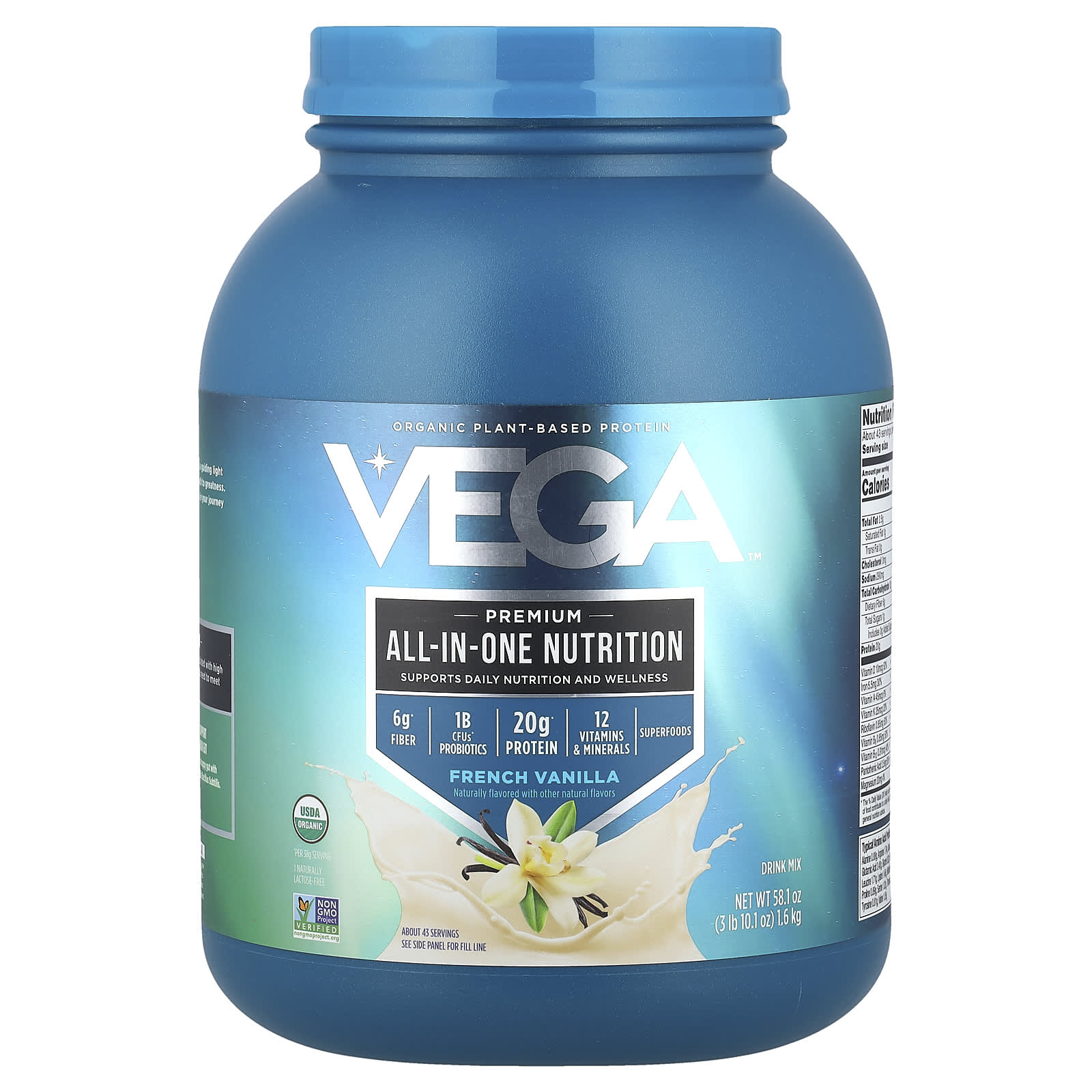 Протеин Vega Organic Plant-Based Premium All-In-One Nutrition, вкус French Vanilla, 1.6 кг