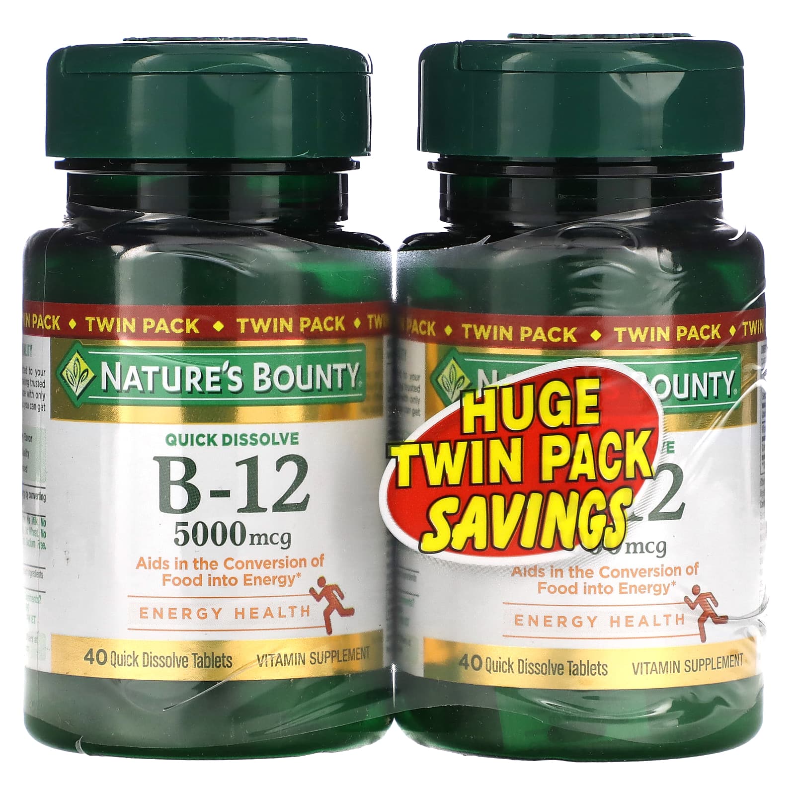 B-12 Nature's Bounty, 5000 мкг, 40 быстрорастворимых таблеток