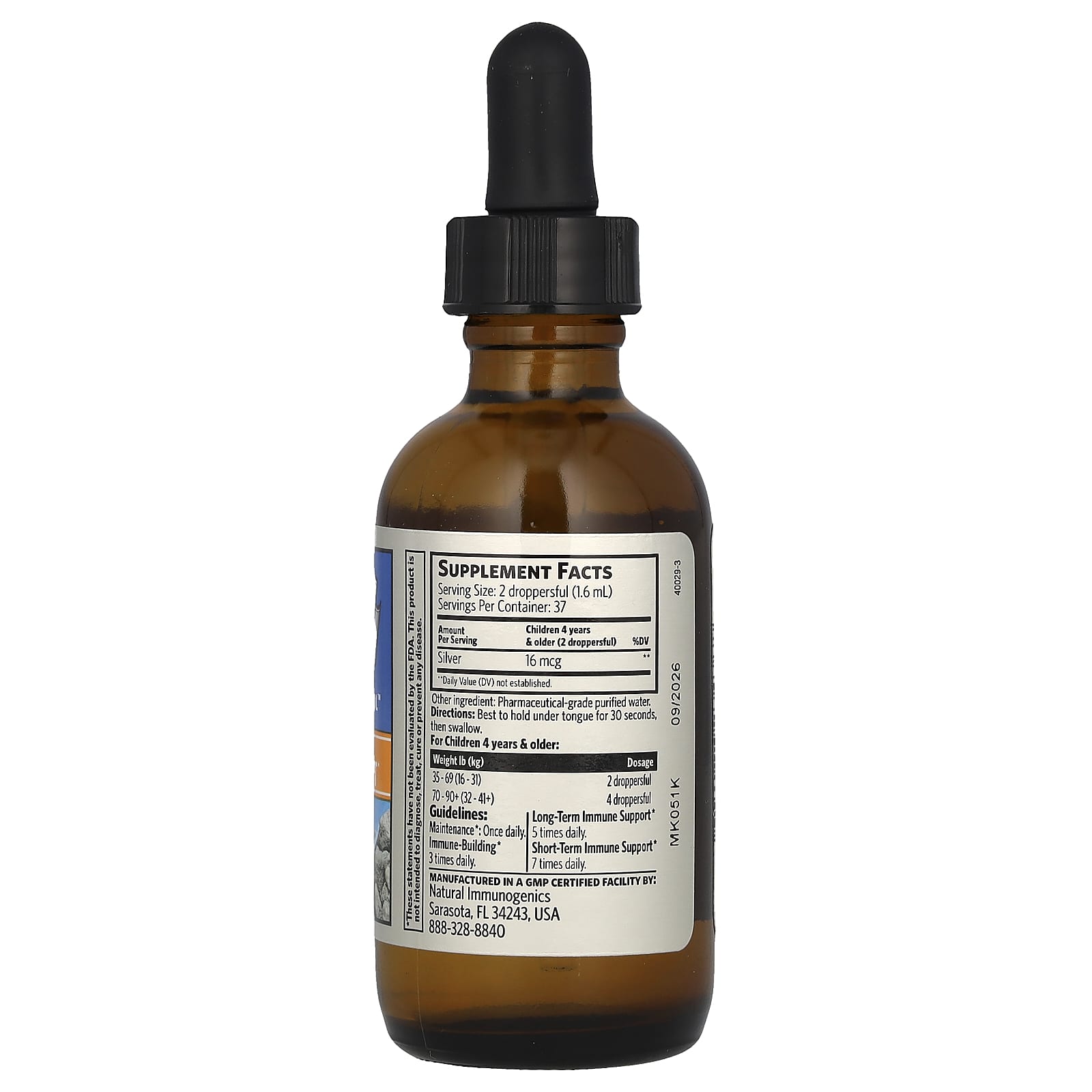 Поддержка иммунитета Sovereign Silver Bio-Active Silver Hydrosol Daily Immune, оттенок 10 PPM, для детей от 4 лет, 59 мл — фото 2