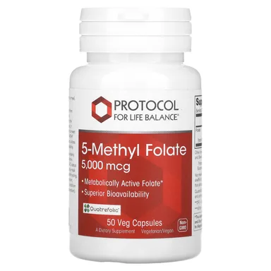 Фото товара: Фолат Protocol for Life Balance 5-Methyl, 5000 мкг, 50 растительных капсул