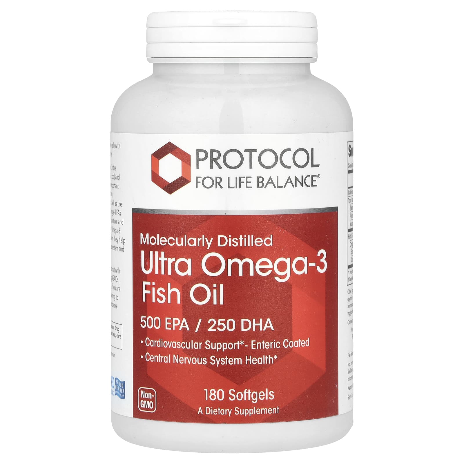 Рыбий жир Protocol for Life Balance Molecularly Distilled Ultra Omega-3, 180 мягких капсул