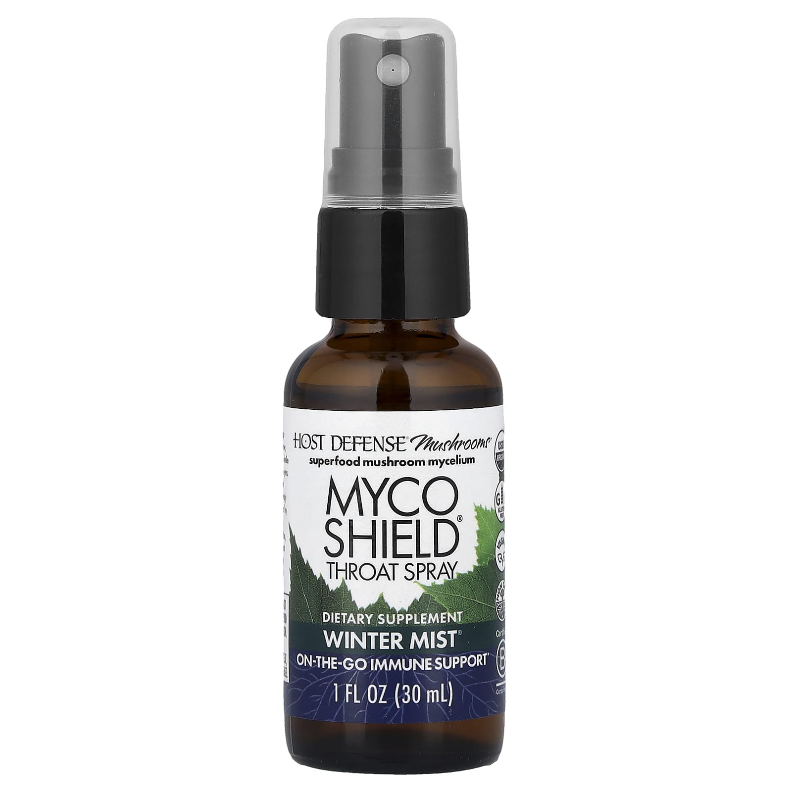Грибной комплекс Host Defense™ MycoShield® Throat Spray Winter Mist, 30 мл, спрей