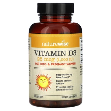 Витамин D3 NatureWise, 25 мкг (1000 МЕ), 360 мягких капсул