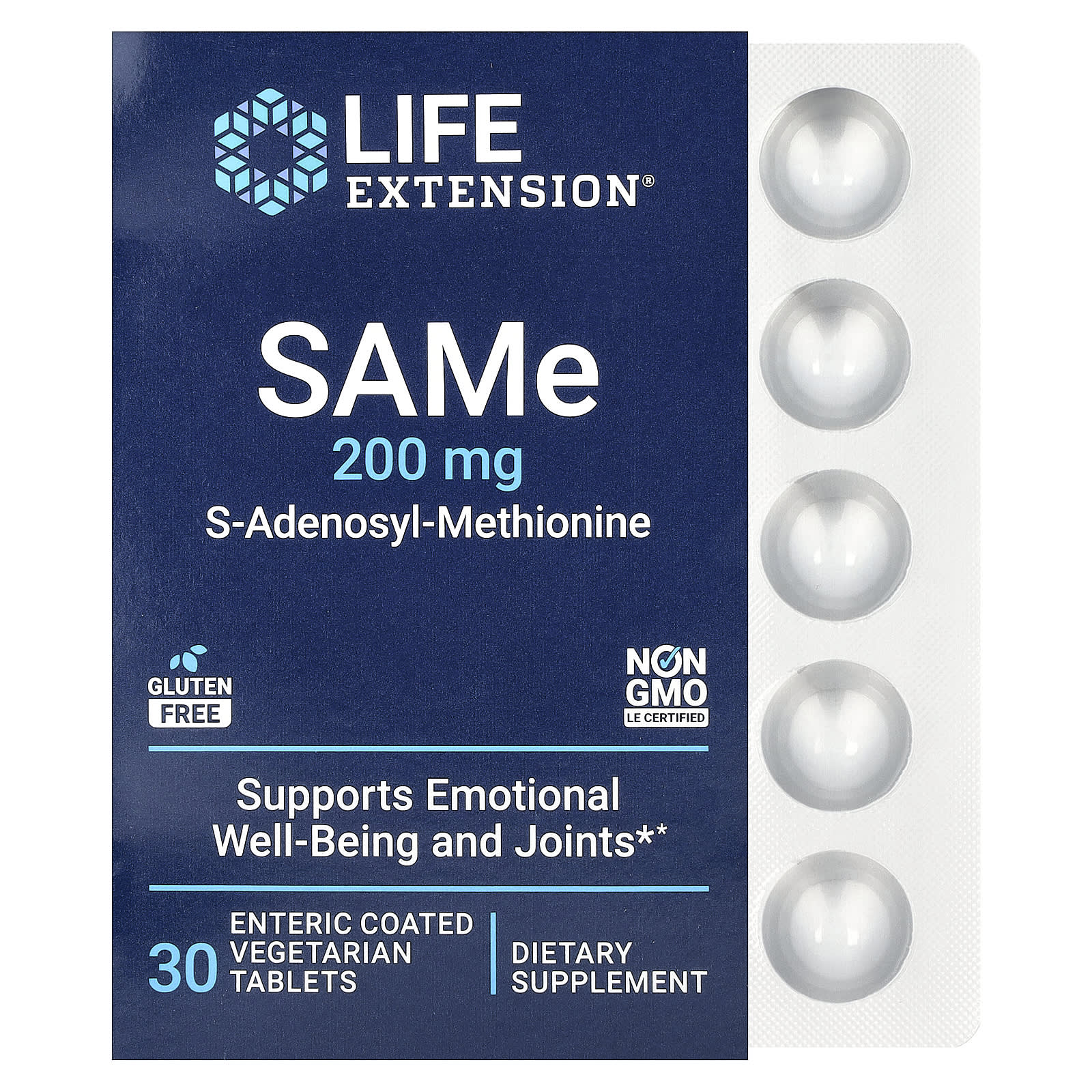 SAMe Life Extension S-Adenosyl-Methionine 30 Vegetarian Tablets, 200 мг, таблетки