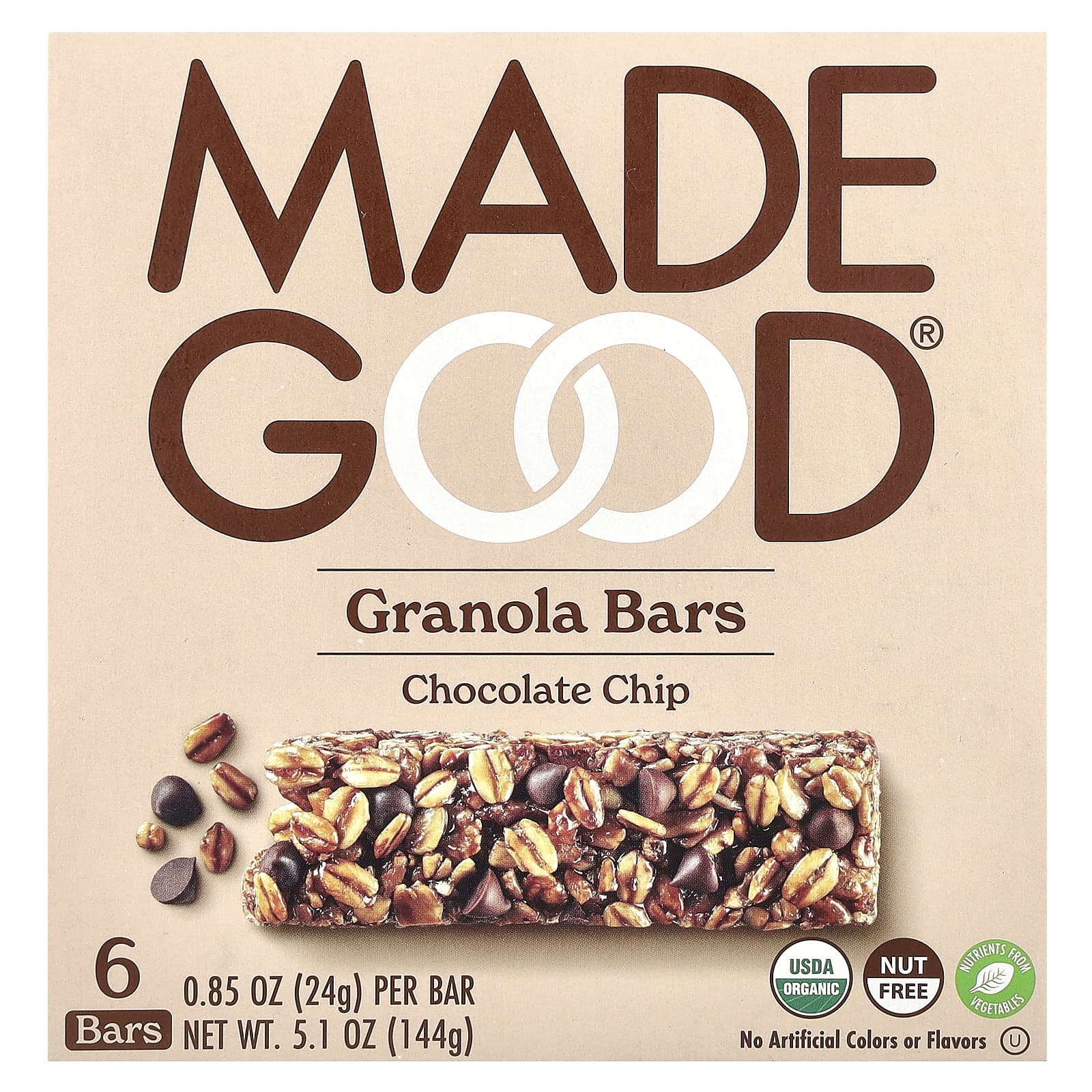 Шоколад MadeGood Granola Bars, вкус Chocolate Chip, 24 г, 6 шт., батончик — фото 2