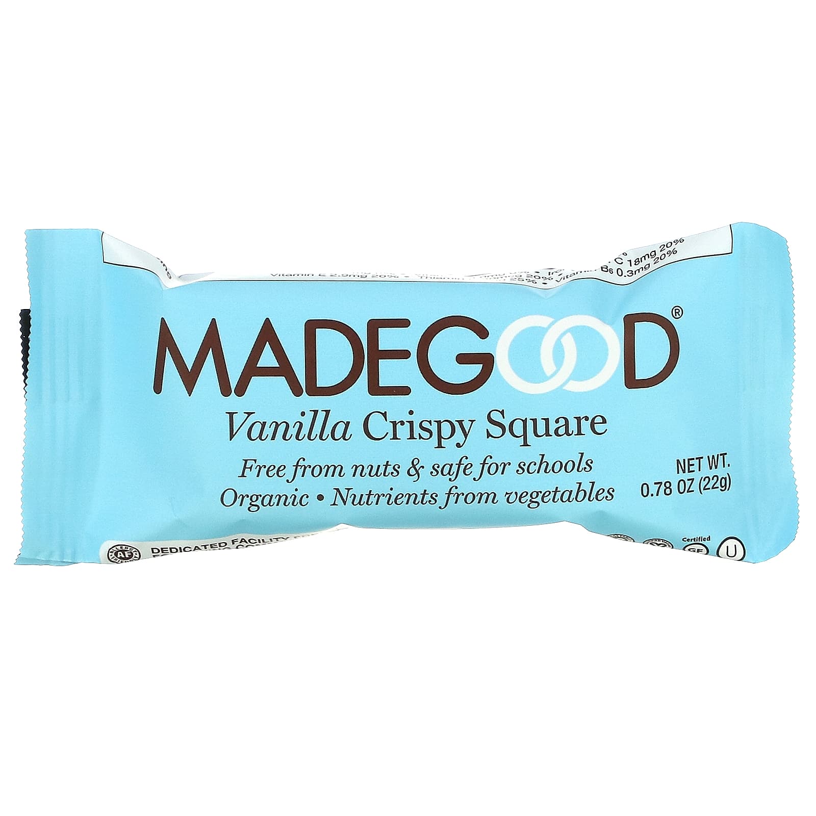 Хрустящие батончики MadeGood, Ваниль, 6 батончиков, 22 г каждый