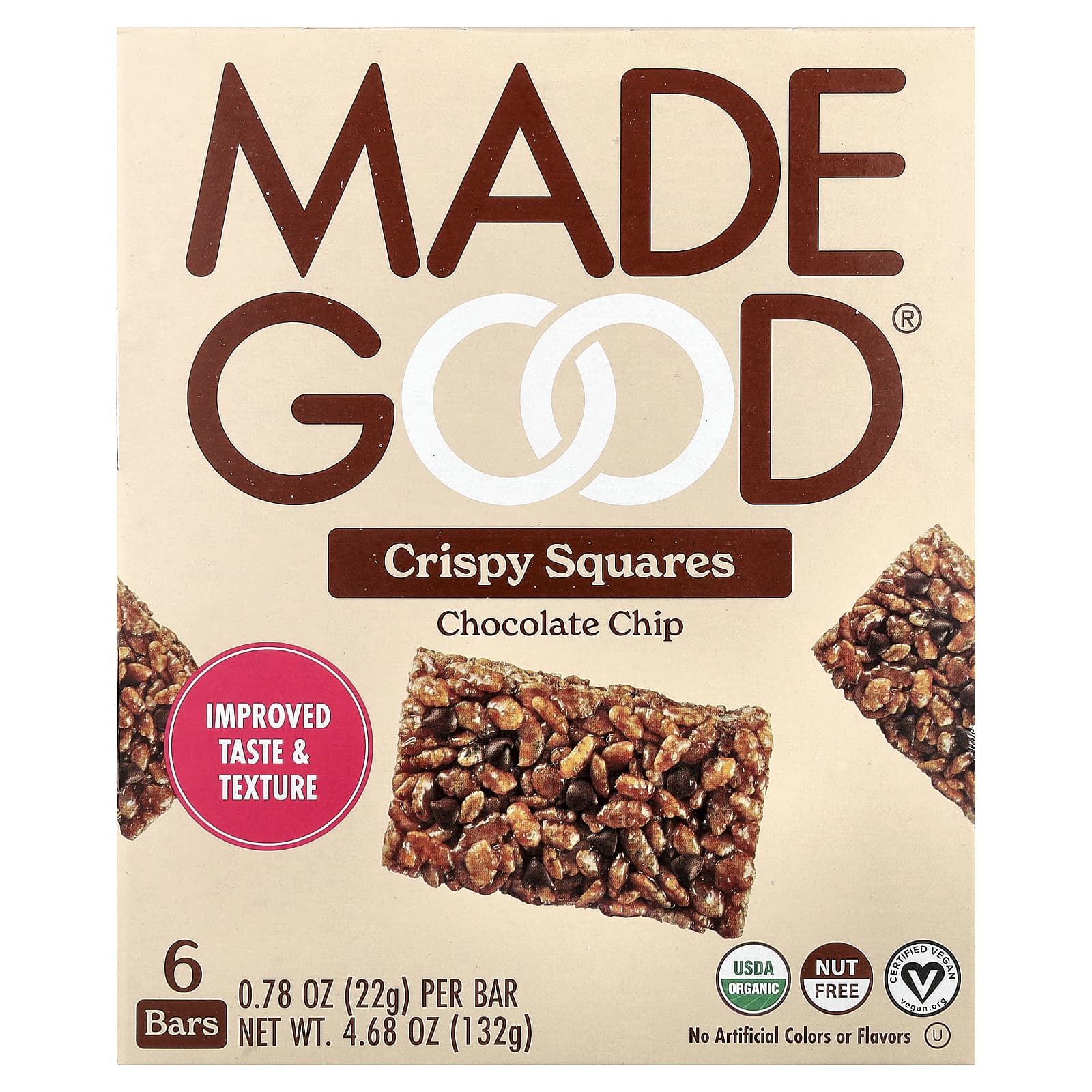 Шоколад MadeGood Crispy Squares, вкус Chocolate Chip, 22 г, 6 шт., батончик — фото 2