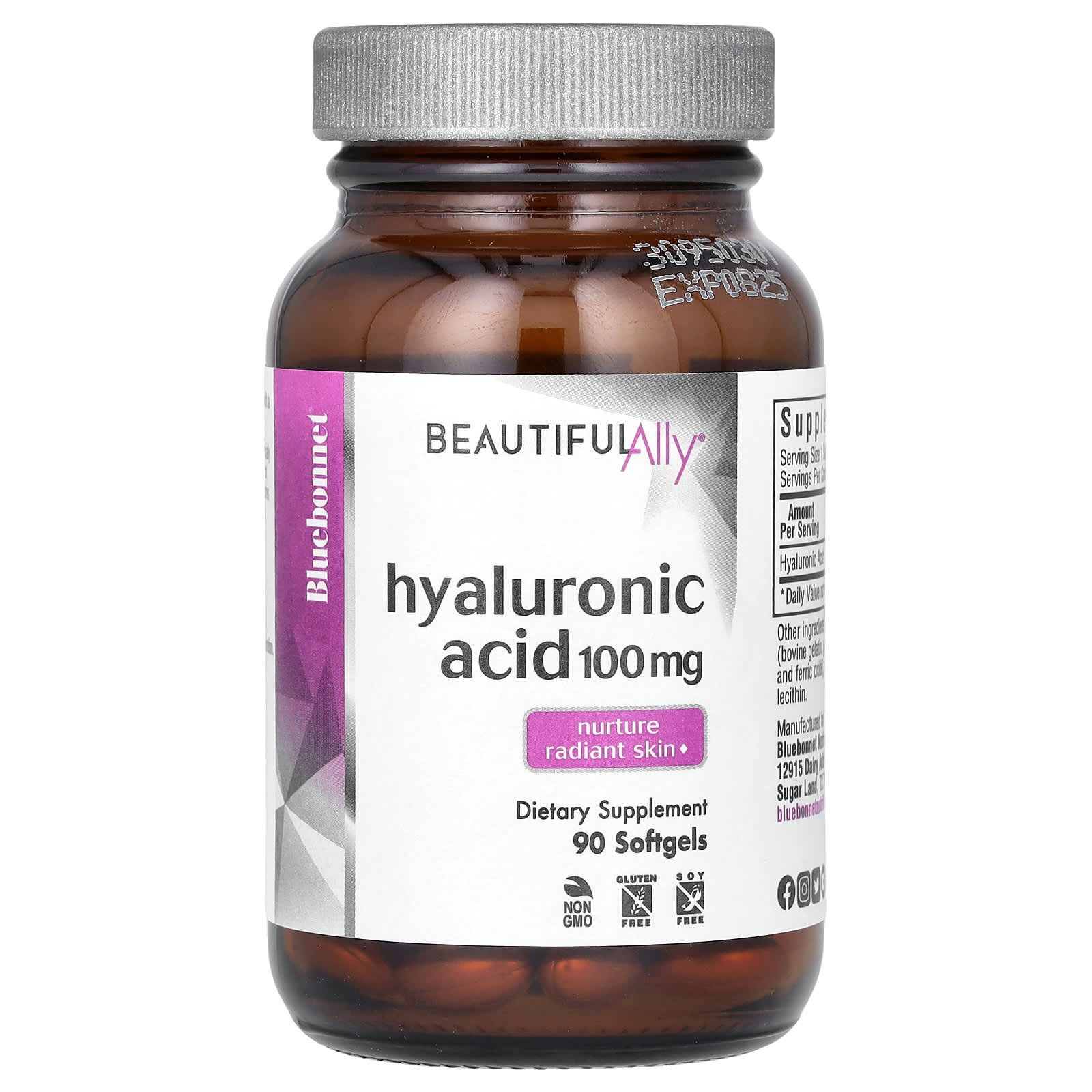 Гиалуроновая кислота Bluebonnet Nutrition Beautiful Ally, 100 мг, 90 мягких капсул