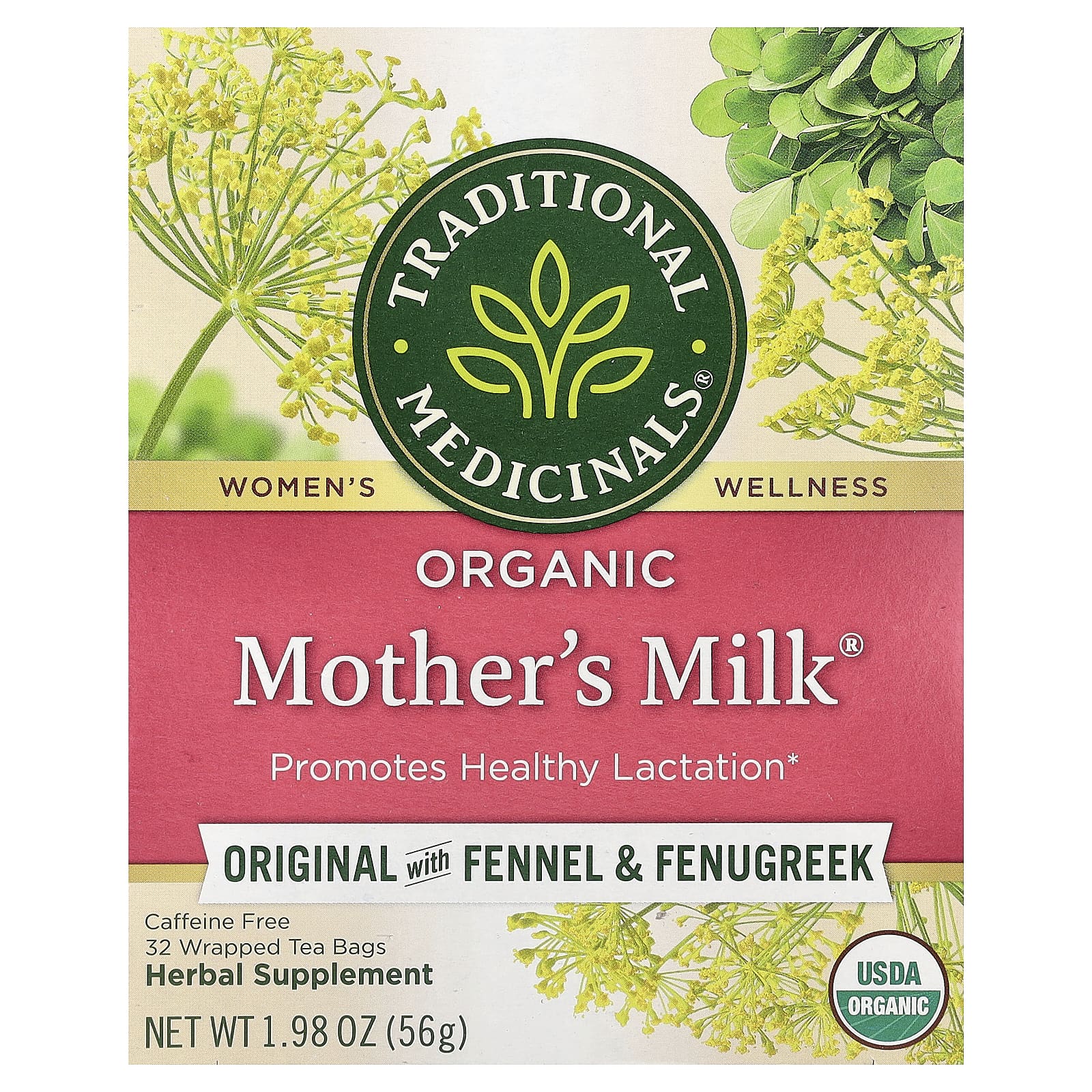 Чайные пакетики Traditional Medicinals Organic Mother's Milk® Original with Fennel & Fenugreek, 56 г, 32 чайных пакетиков — фото 3