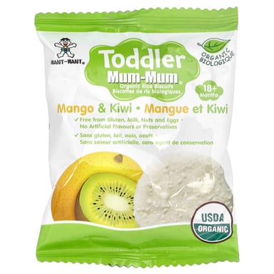Рис Hot Kid Toddler Mum-Mum® Organic Biscuits 18+ Months, вкус Mango & Kiwi, 12 пакетов, 2 шт.