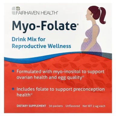 Фото товара: Фолат Fairhaven Health Myo-® Drink Mix for Reproductive Wellness, 30 саше, 2.4 г, смесь для напитка