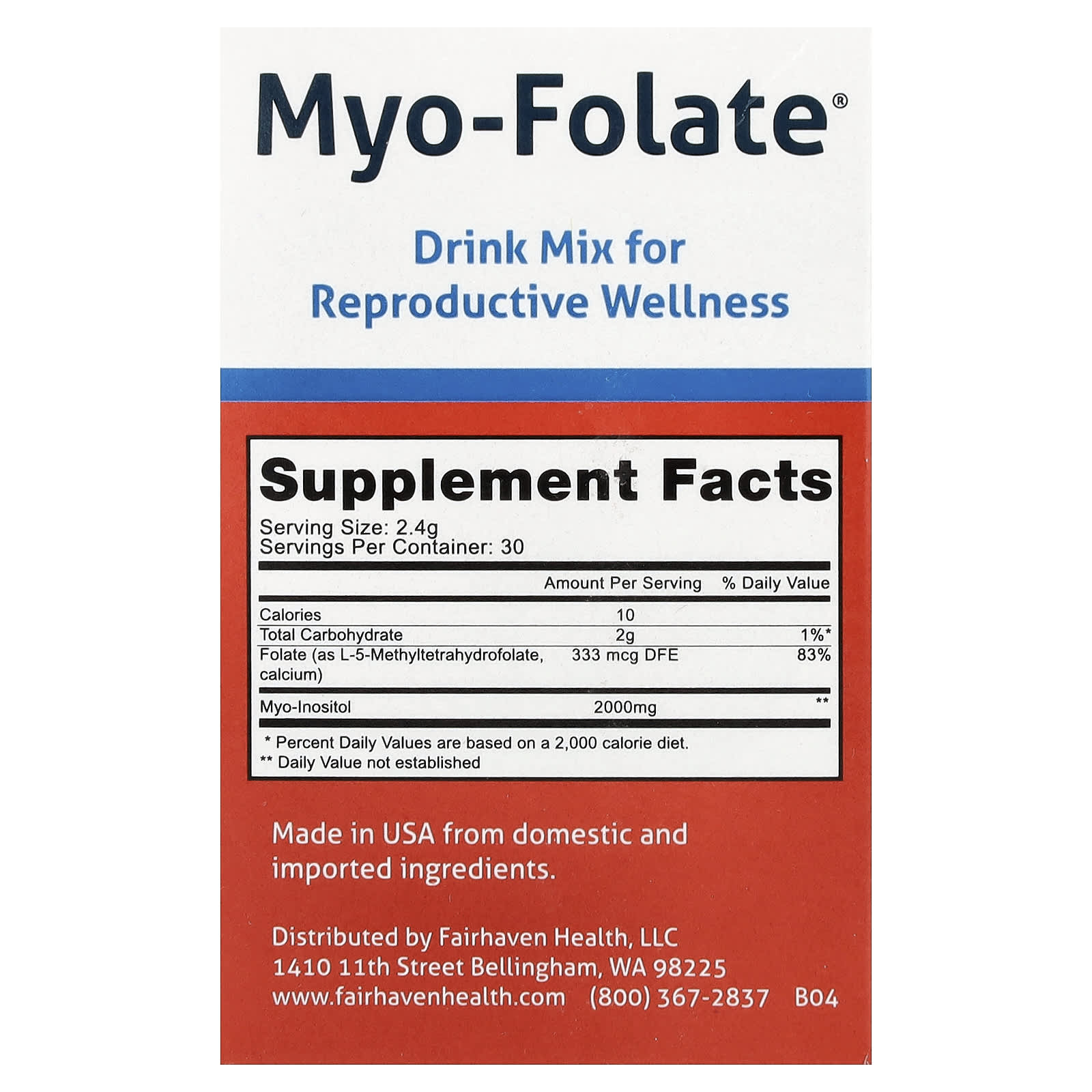 Фолат Fairhaven Health Myo-® Drink Mix for Reproductive Wellness, оттенок 30 Packets, 2.4 г, смесь для напитка — фото 2