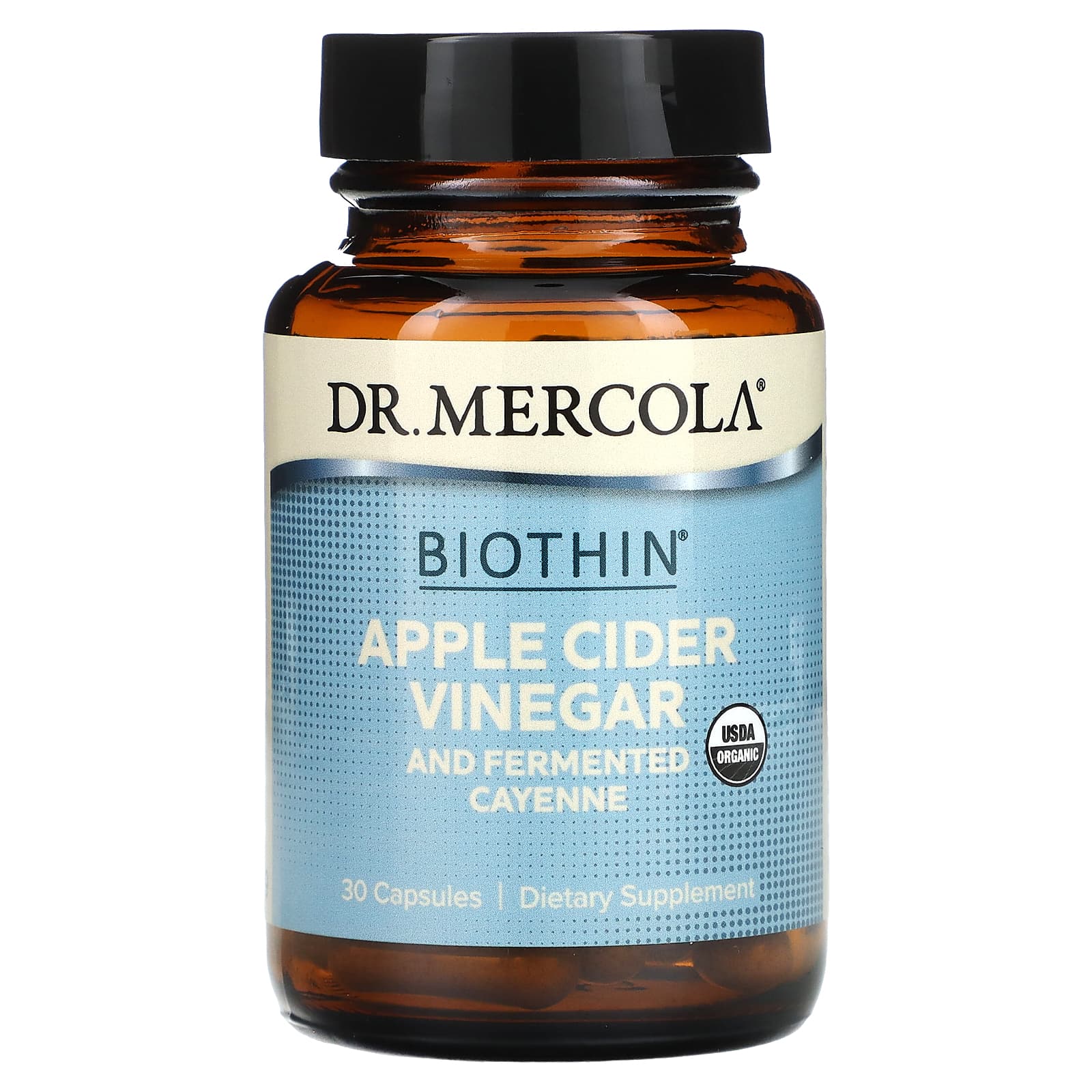 Яблочный уксус Dr. Mercola Biothin, вкус Apple Cider Vinegar and Fermented Cayenne, 30 капсул