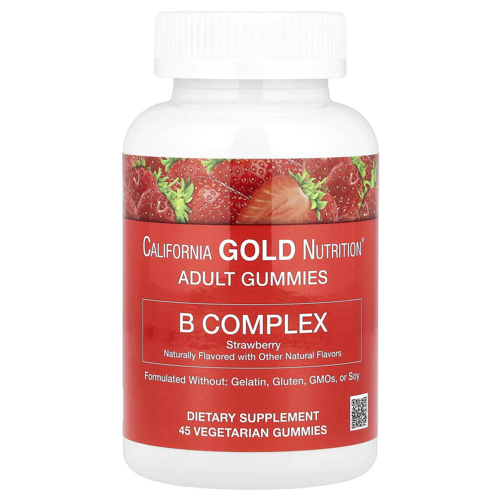 Комплекс витаминов B California Gold Nutrition Gummies with Vitamins B6 and B12 Folate and Biotin 45 Vegetarian Gummies, вкус Strawberry, жевательные пастилки — фото 2