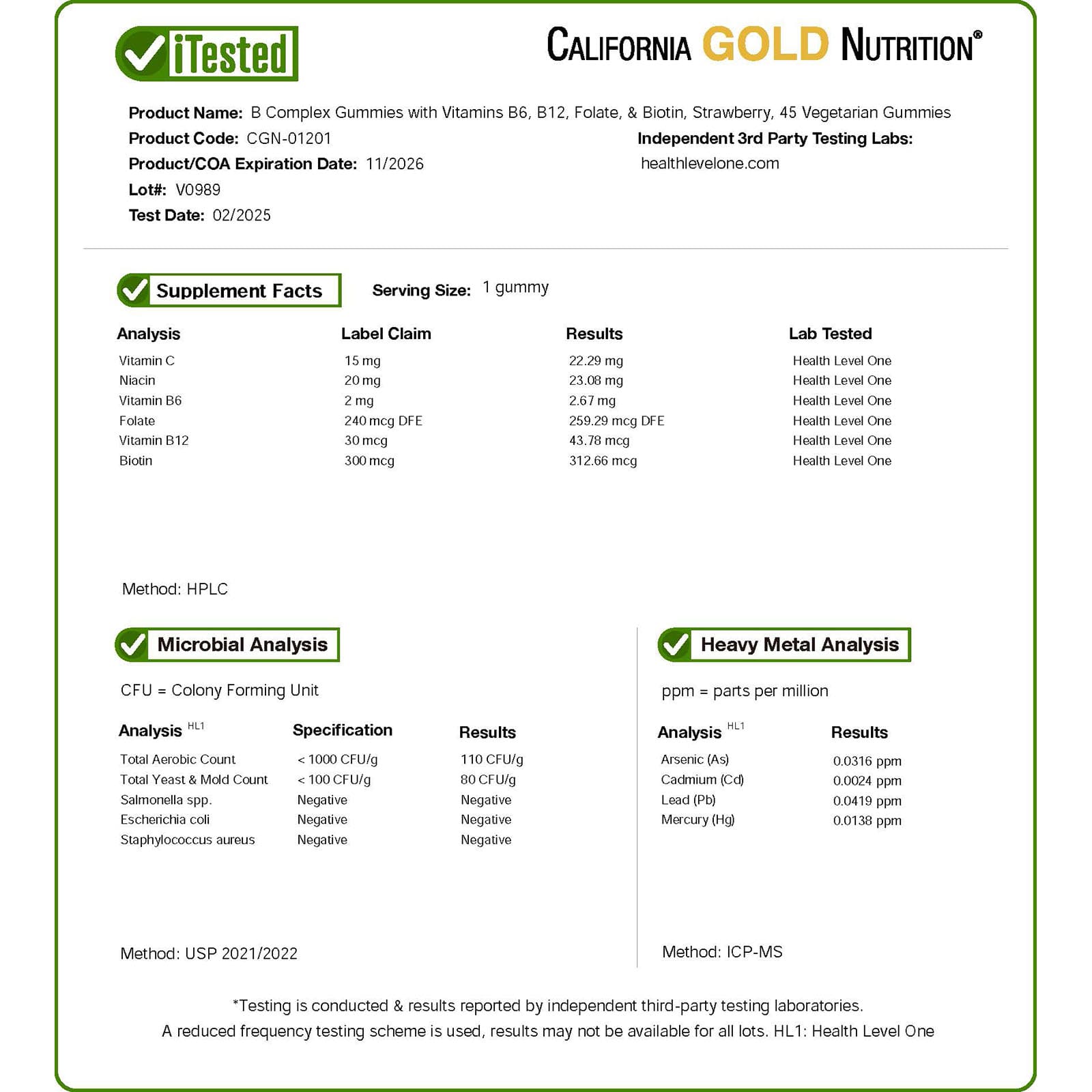 Комплекс витаминов B California Gold Nutrition Gummies with Vitamins B6 and B12 Folate and Biotin 45 Vegetarian Gummies, вкус Strawberry, жевательные пастилки — фото 4