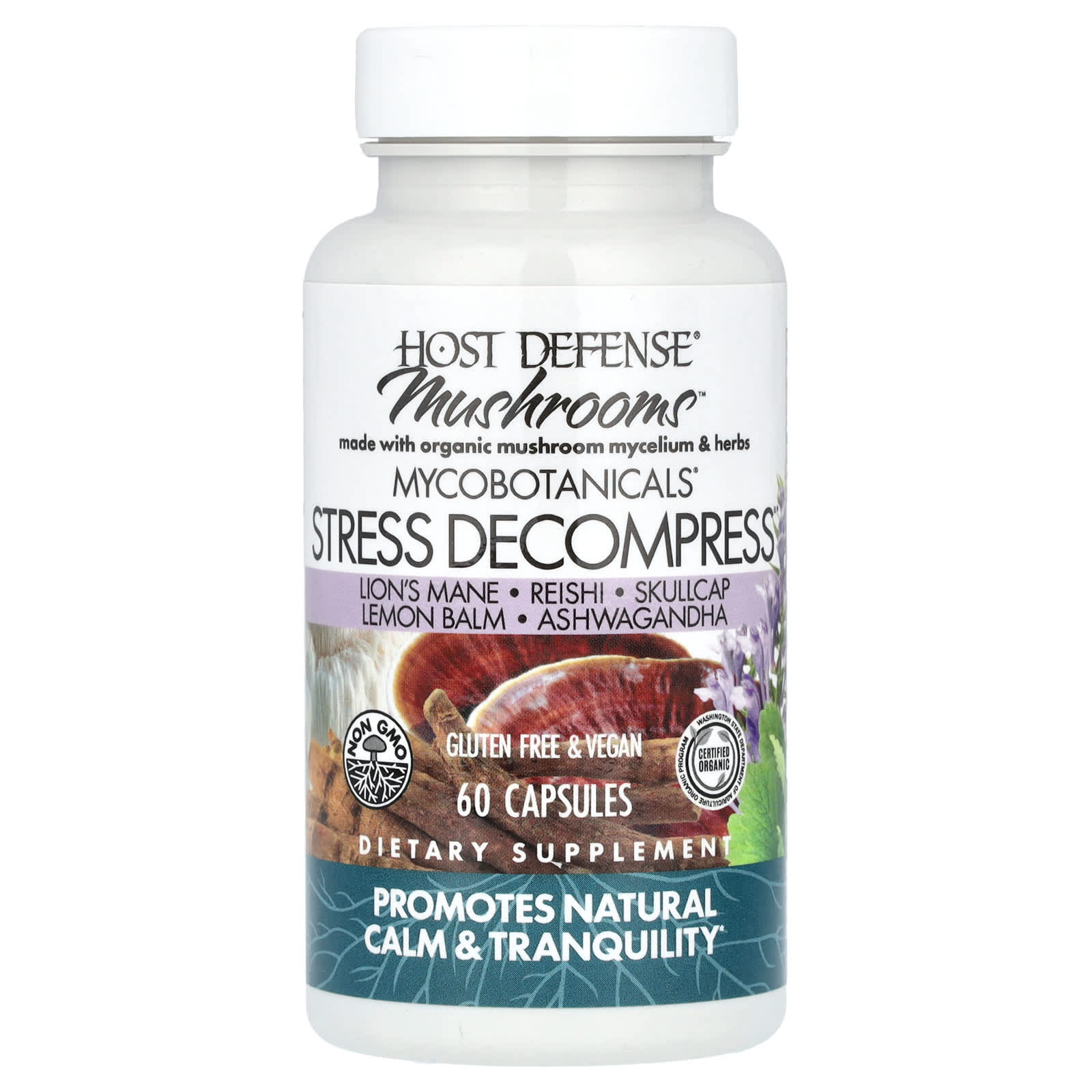 Грибной комплекс Host Defense™ MycoBotanicals® Stress Decompress®, 60 капсул