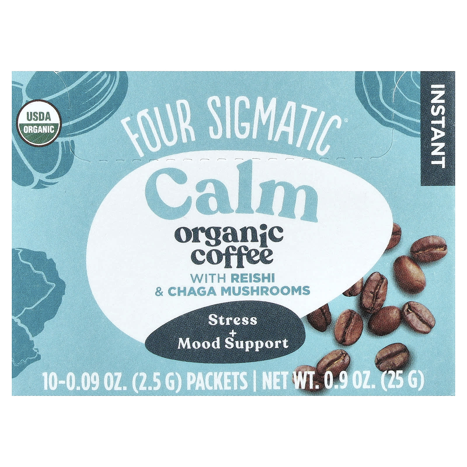 Грибной комплекс Four Sigmatic Instant Organic Coffee with Reishi & Chaga Calm Medium Roast, оттенок 10 Packets, 2.5 г, саше — фото 2