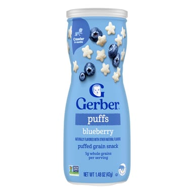 Снек Gerber Puffs Puffed Grain 8+ Months, вкус Blueberry, 42 г