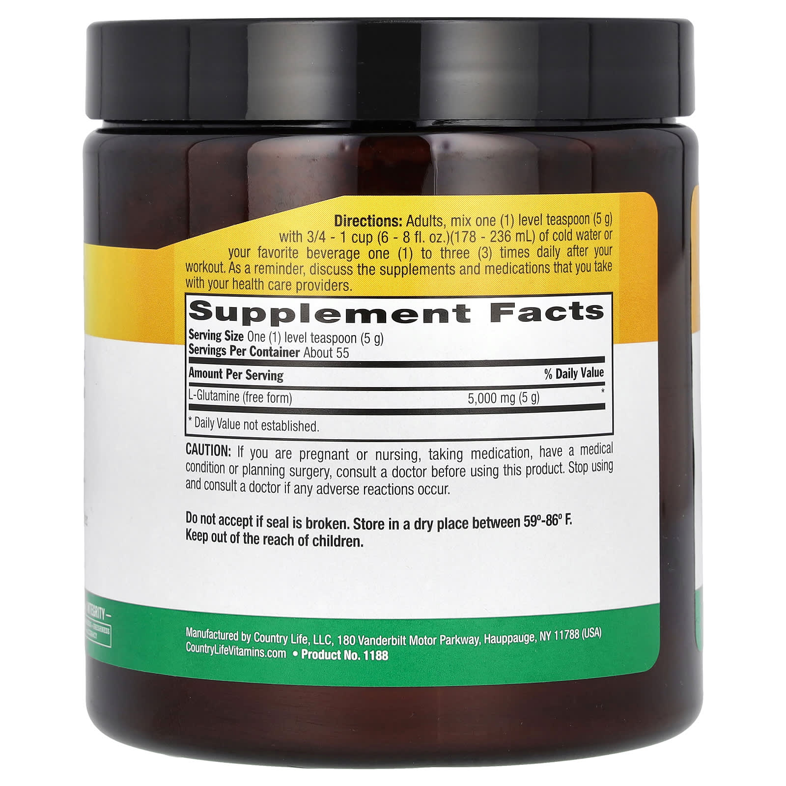 Порошок Country Life Glutamine Pure, 275 г — фото 2