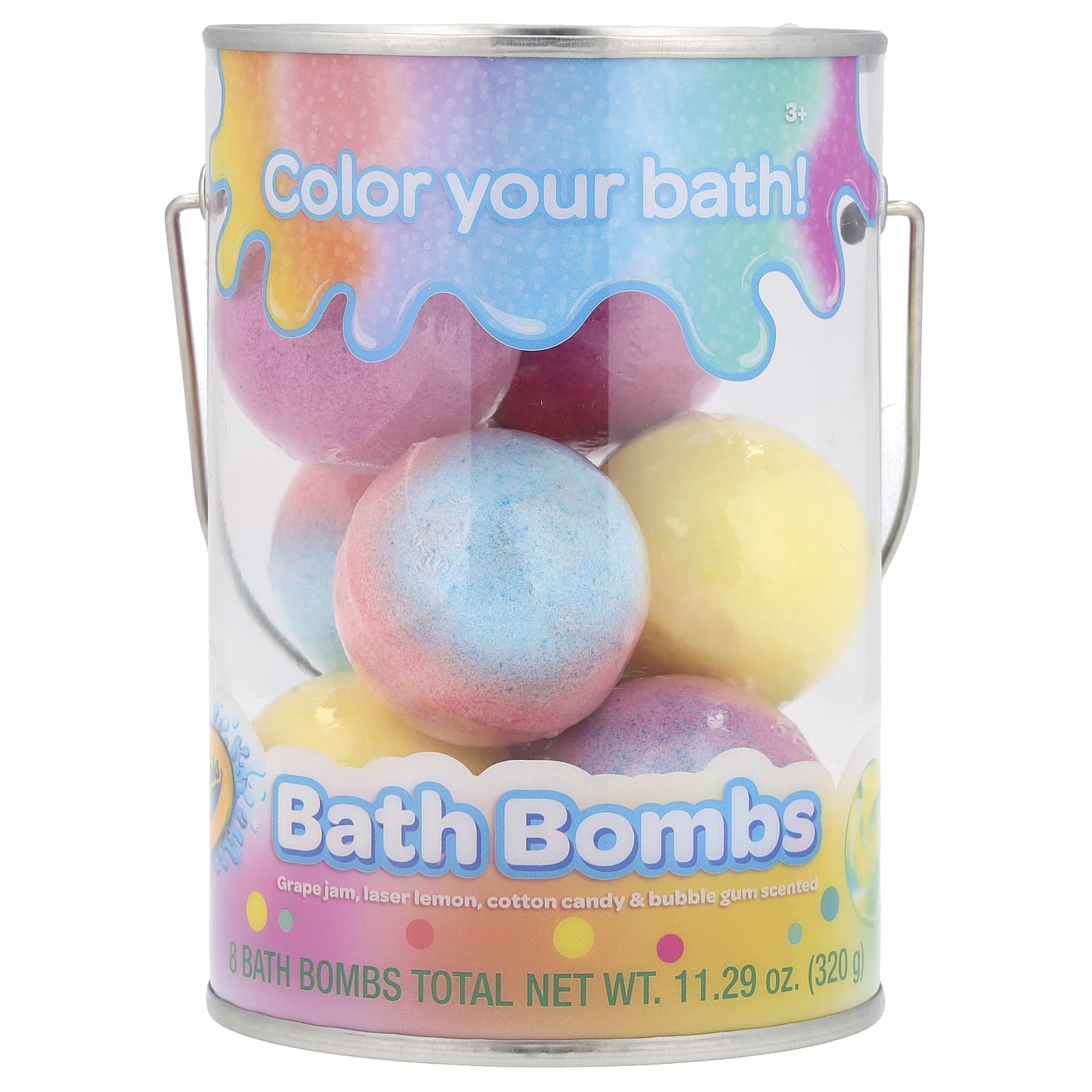 Джем Crayola Bath Bombs 3+ Grape Laser Lemon Cotton Candy & Bubble Gum Scented 8 Bath Bombs, 320 г