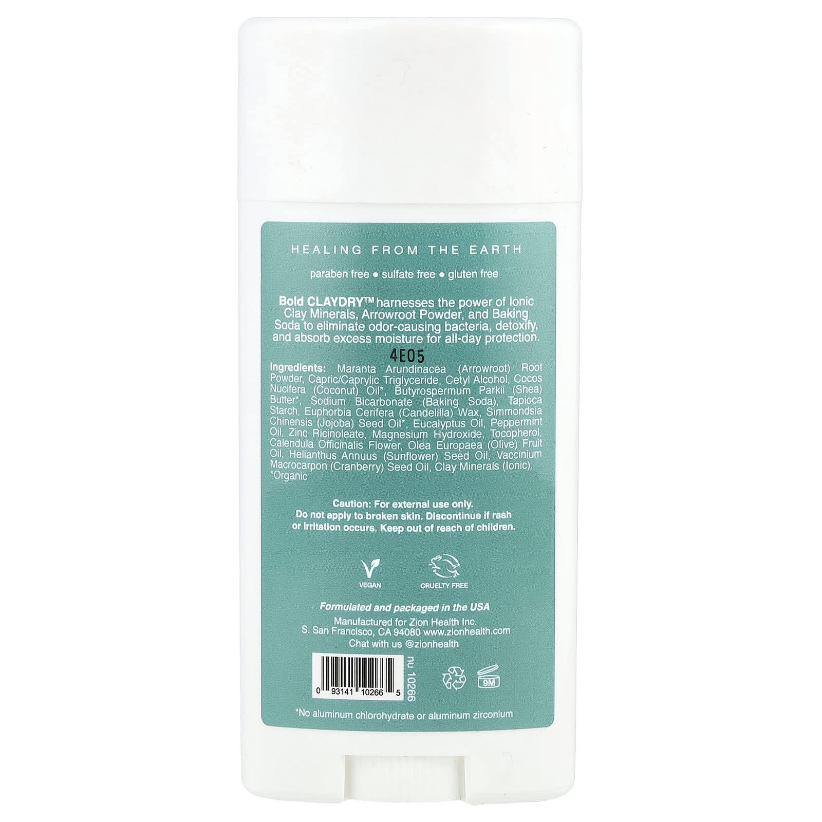 Эвкалипт Zion Health Bold ClayDry Deodorant Mint, 80 г