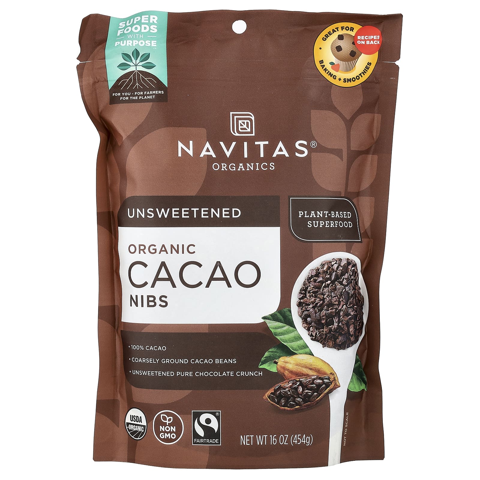 Какао-крупка Navitas Organics Unsweetened, 454 г
