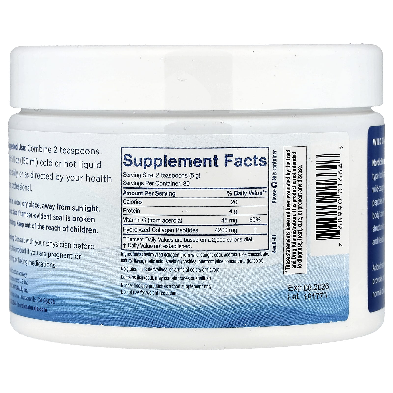 Витамин C Nordic Naturals Nordic Beauty Marine Collagen, вкус Strawberry, 150 г — фото 2